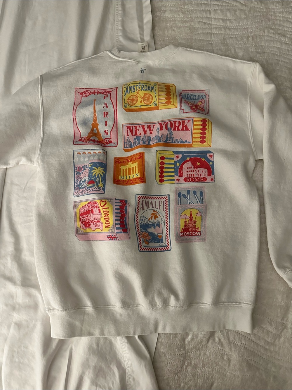 Altar'd State White Let’s Get Away Travel Stamp Graphic Sweatshirt